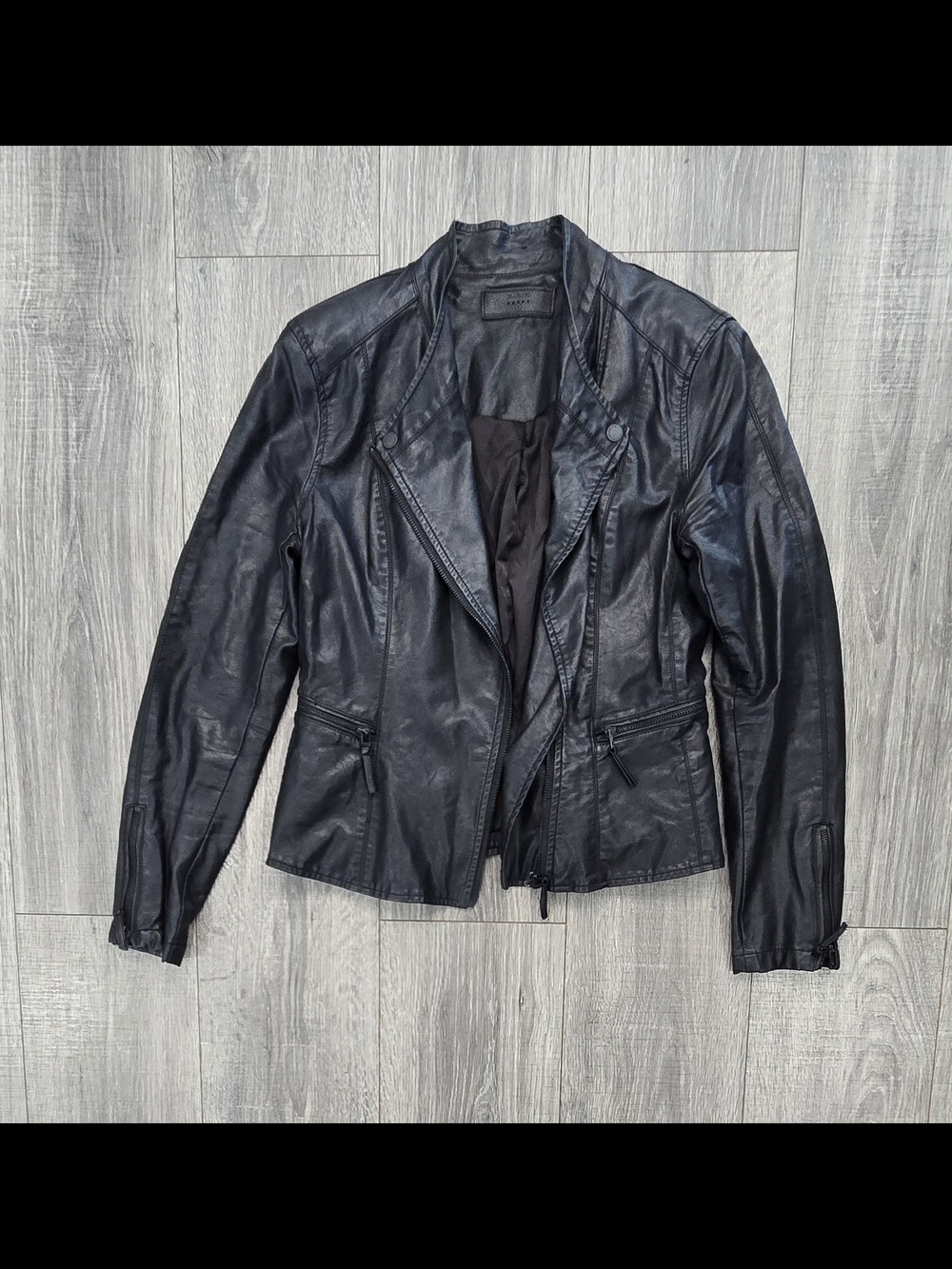 BLANKNYC Women’s Faux Leather Moto Jacket Size Small Black Distressed Biker #565